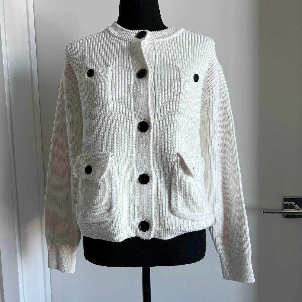 J Crew Four Pocket Cardigan Womens Small White Flaw